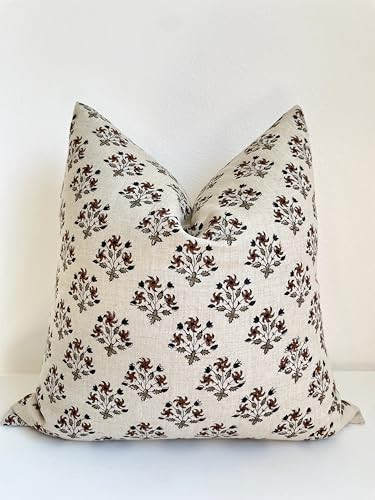 CANYON THEORY STUDIO Hand Block Print Pure Linen Throw Pillow Cover: Handmade Vintage Cushion Cover (Amber) (20x20) | Amazon (US)