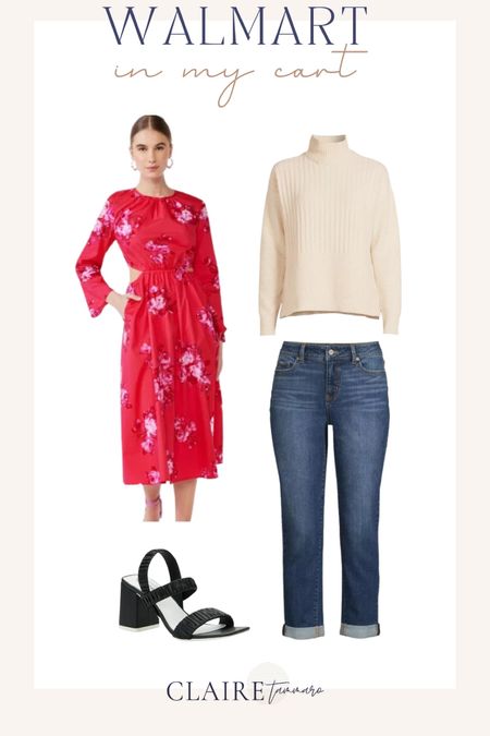 Soo excited for this Walmart order to come in. I ordered a Large in the sweater and dress and a 10 in the denim jeans. 
The dress is $15 I’m going to style it for a Fall wedding guest look 🍁

#midsizefashion #weddingguest 

#LTKmidsize #LTKfindsunder50 #LTKstyletip