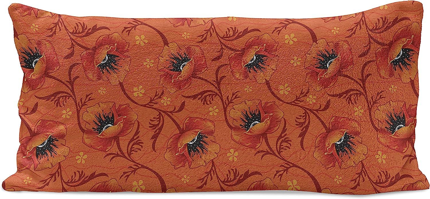 Ambesonne Orange Fluffy Throw Pillow Cushion Cover, Poppy Flower Series Blossoms Romance Bohemian... | Amazon (US)