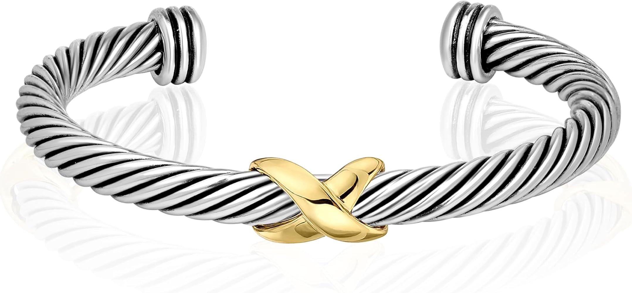 Cuff Bracelet for Women Cable Wire Bracelet - Two Tone Twisted Bangle Bracelet - Silver Cuff Knot... | Amazon (US)
