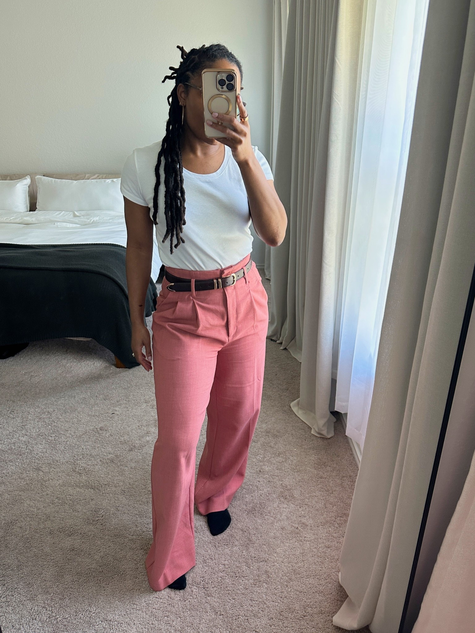 I went back to basics with my outfit on this day. I’ve realized that I prefer outfits that give me a defined waist. They make me look taller. The high waist on these pants makes me look like I have legs for miles, but you can see that I clearly do not in my other photos.

spring fashion black women • elevated casual outfits • spring fashion • chic outfits • spring outfit • spring outfits aesthetic • spring outfits casual • spring outfits for women • spring shoes • elegant casual outfits • casual classy outfits • casual classy outfit ideas • spring outfit ideas black girl • cute spring outfits • spring outfit ideas black women • spring outfit ideas • spring style trends • neutral spring outfits

#LTKWorkwear #LTKStyleTip #LTKFindsUnder100