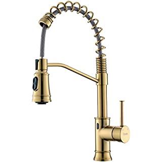 GIMILI Brushed Gold Kitchen Faucet with Pull Down Sprayer Brass Single Handle Spring Kitchen Fauc... | Amazon (US)