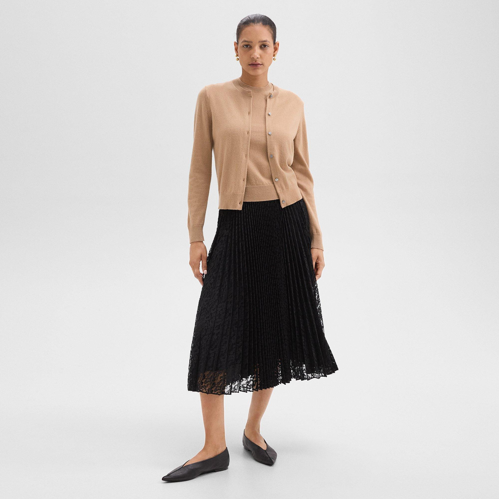 Pleated Midi Skirt in Leopard Lace | Theory