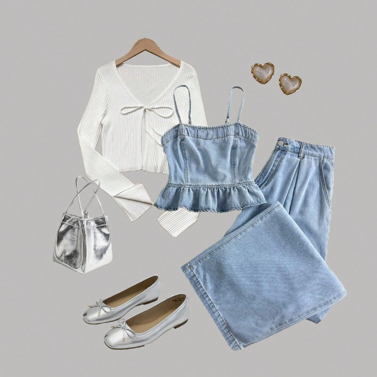 Comfortcana Women's Casual Denim Camisole & Wide Leg Pants Set Denim Two Piece Set Cute Two Piece Set Women Summer 2 Pieces Sets Casual Two Piece Set Petite Two Piece Set Going Out Outfits Fall Clothes For Women Autumn Outfits For Women Chic Women's Set Country Style For Women Female Country Look | SHEIN