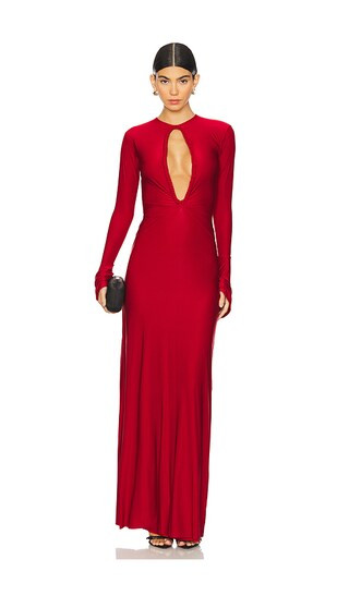 Kai Gown in Maroon Dress Long Sleeve Wedding Guest Dress Long Sleeve Cocktail Dress With Sleeves | Revolve Clothing (Global)
