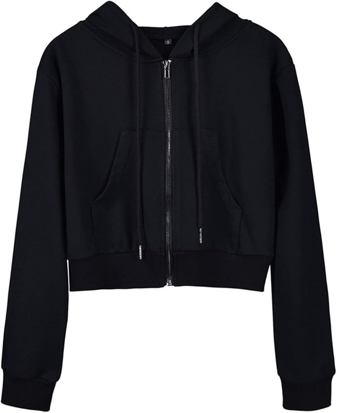 Yimoon Women's Casual Workout Long Sleeve Crop Tops Zip Up Hoodies Sweatshirts | Amazon (US)