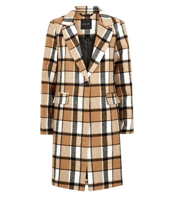 Brown Check Revere Collar Coat Add to Saved Items Remove from Saved Items | New Look (UK)