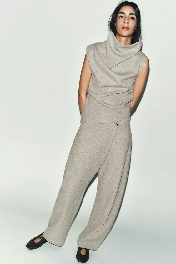 WRAP FRONT BUTTON PANTS | Zara US