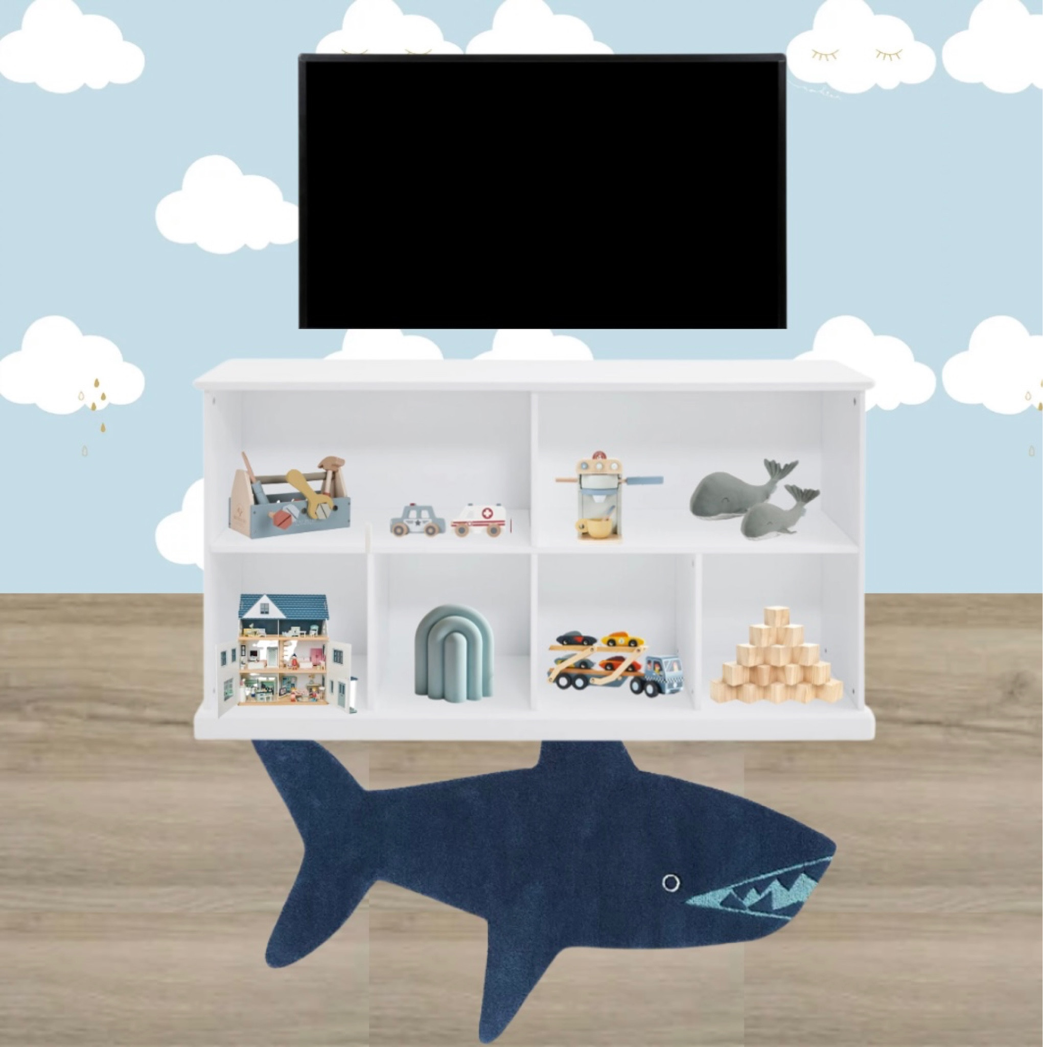 Playroom Design 🦈 

Playroom, Blue Wallpaper, Cloud Wallpaper, Shark Theme, Children’s Room, Toys 

#LTKkids #LTKbaby #LTKhome