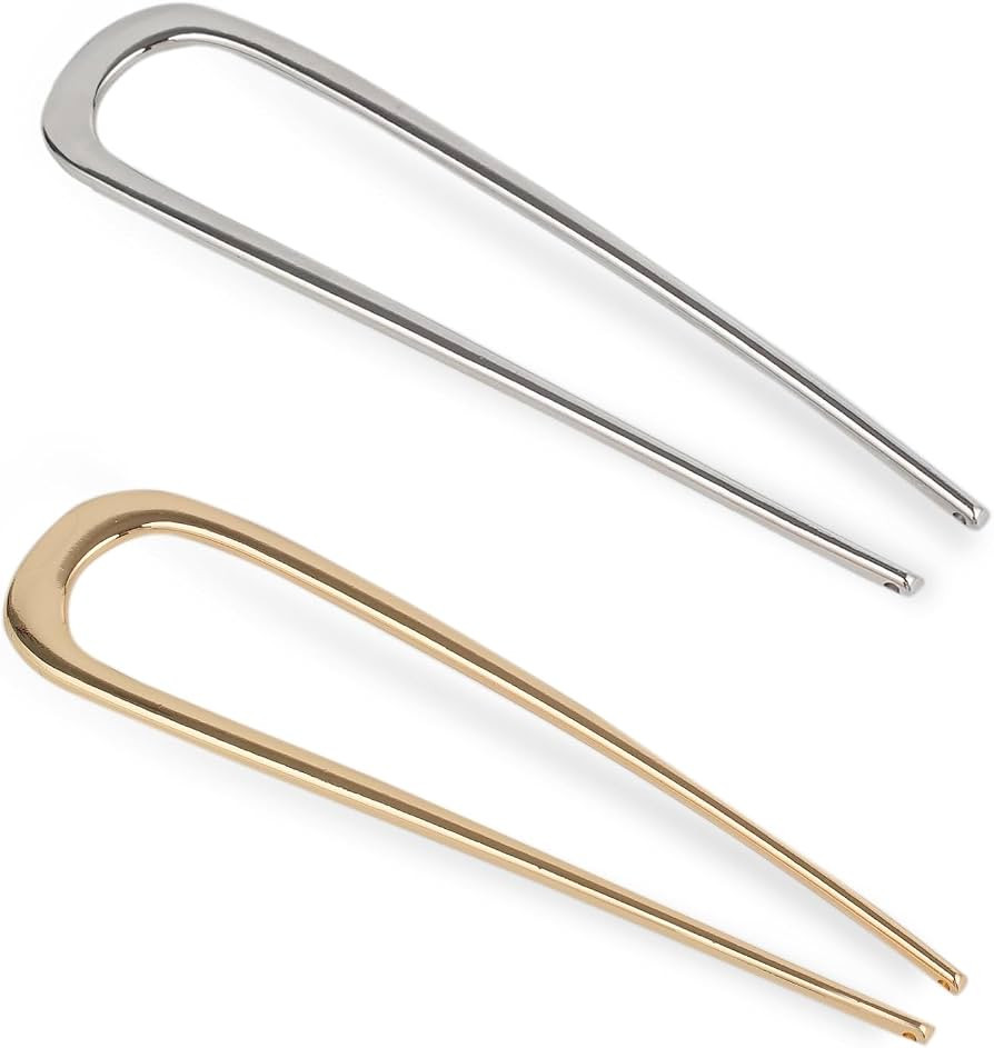 2PCS Fosvrde U-Shaped Large 5.5 Inch Metal Hair Pins for Women and Girls, Vintage Gold and Silver... | Amazon (US)