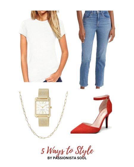 How to Style a White tee and jeans this Fall #jeans #whitetee #redheels #goldjewelry #trendyoutfit 

#LTKGiftGuide #LTKstyletip #LTKHoliday