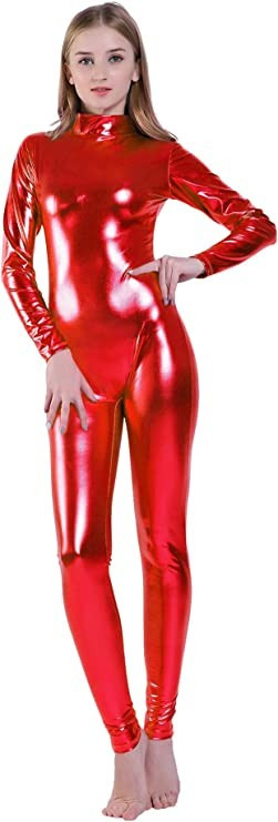 Amazon.com: Kepblom Shiny Metallic Unitard Turtleneck Long Sleeve Footless Zentai Suit Catsuit Da... | Amazon (US)