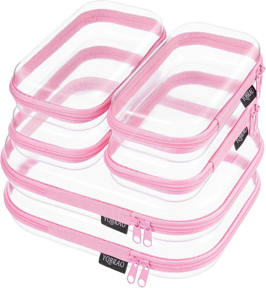 YQBRAO Clear Hard Shell Zipper Cases, 6 Travel Organizers, 2M 4S, Pink | Amazon (US)
