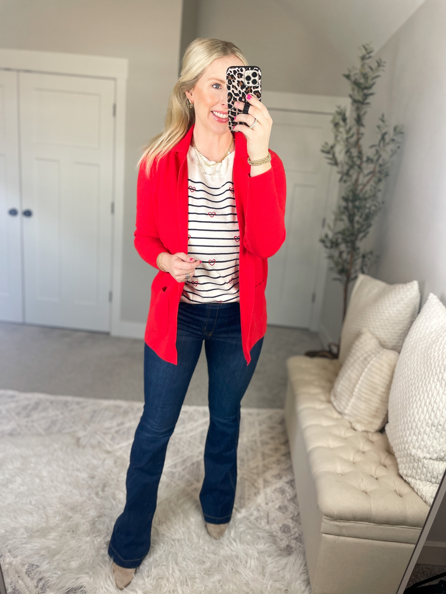 Daily try on, loft, flare jeans, Spanx jeans, Valentine’s Day, heart sweater, red sweater blazer 

#LTKsalealert #LTKSeasonal #LTKunder50