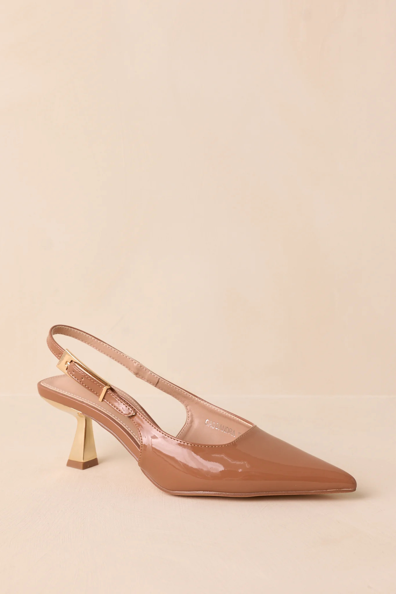 Dinner For Two Brown Patent Slingback Kitten Heels | Red Dress