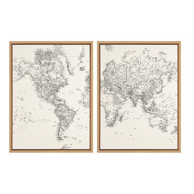 (Set of 2) 18" x 24" Sylvie Vintage World Map Framed Canvas by the Creative Bunch Studio Natural ... | Target