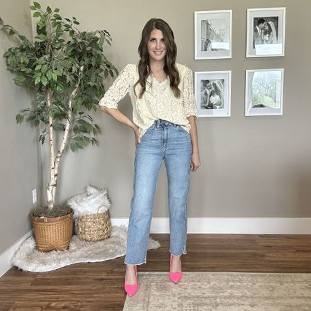 Mother’s Day fit drop! 
Love this lacy top paired with some statement shoes 🤩

Jeans are Levi! I linked similar options below  

#LTKSeasonal #LTKstyletip #LTKfindsunder50