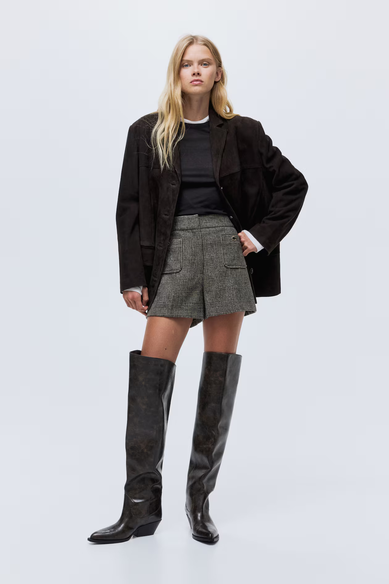 High-Waist Dress Shorts - Light beige/checked - Ladies | H&M US | H&M (US + CA)