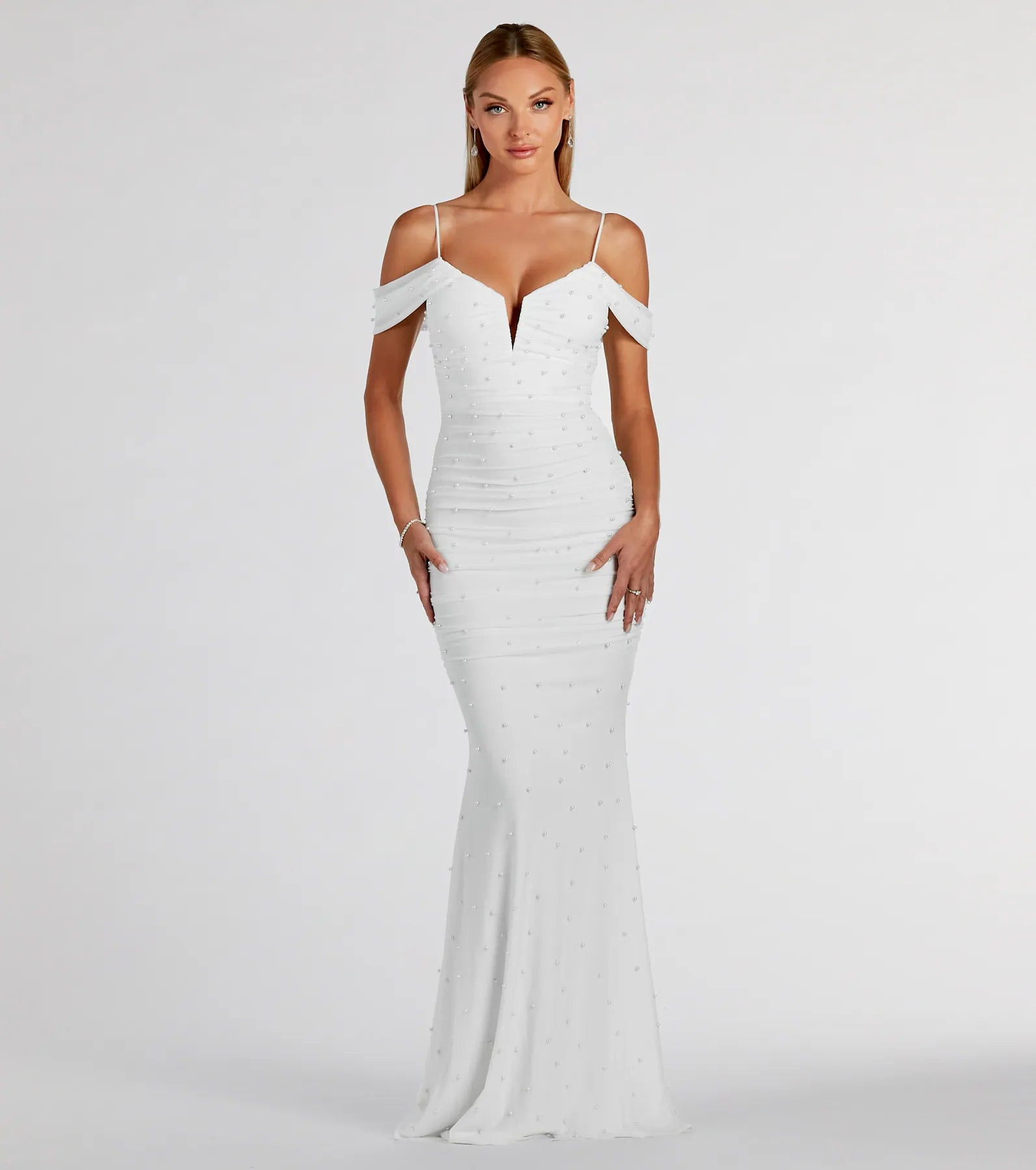 Charlene Formal Faux Pearl Mesh Mermaid Dress | Windsor Stores