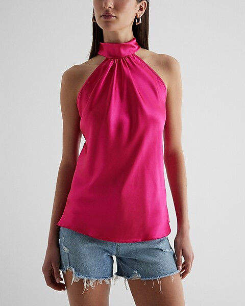 Satin Tie Halter Neck Tank | Express