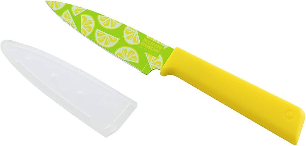 Kuhn Rikon Colori+ Non-Stick Straight Paring Knife with Safety Sheath, 4 inch/10.16 cm Blade, Fun... | Amazon (US)