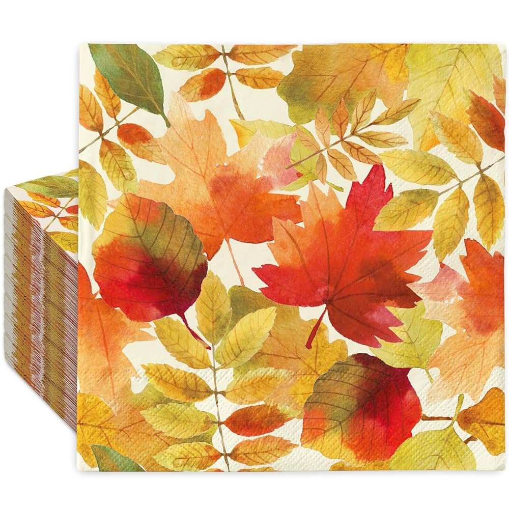 Fall Leaves Paper Napkins Watercolor Autumn Disposable Napkin Maple Leaf Luncheon Dinner Napkin f... | Amazon (US)