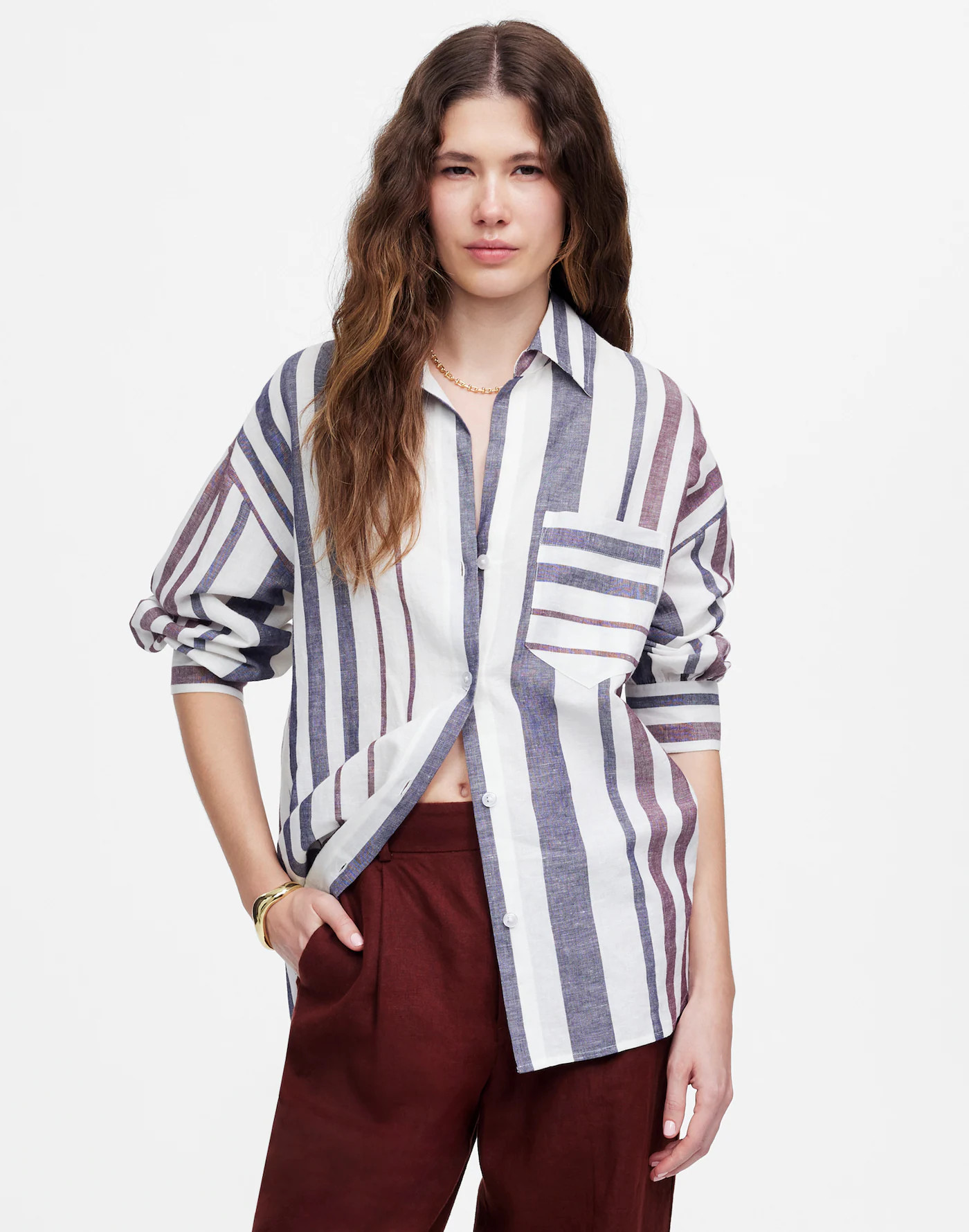 Shirred Button-Up Shirt in Linen-Cotton | Madewell