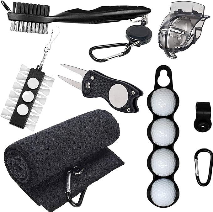 RE GOODS Golf Accessories for Men and Women - Microfiber Towel, Ball Holder, Golf Club Brush w/Gr... | Amazon (US)