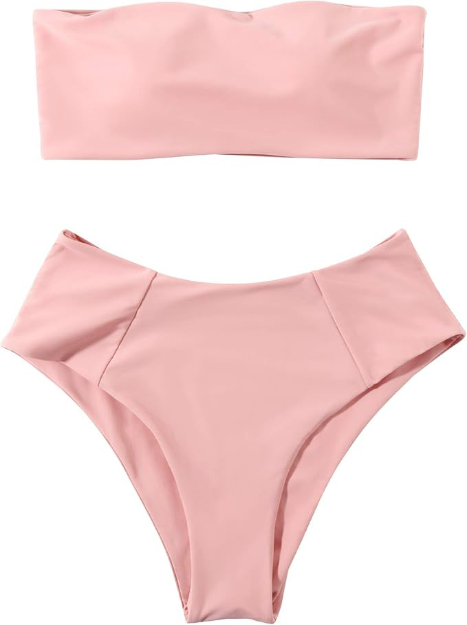 OMKAGI Women's 2 Pieces Bandeau Bikini Swimsuits Off Shoulder High Waist Bathing Suit High Cut | Amazon (US)