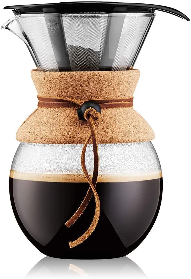 Bodum 11571-109 Pour Over Coffee Maker with Permanent Filter, Glass, 34 Ounce, 1 Liter, Cork Band | Amazon (US)
