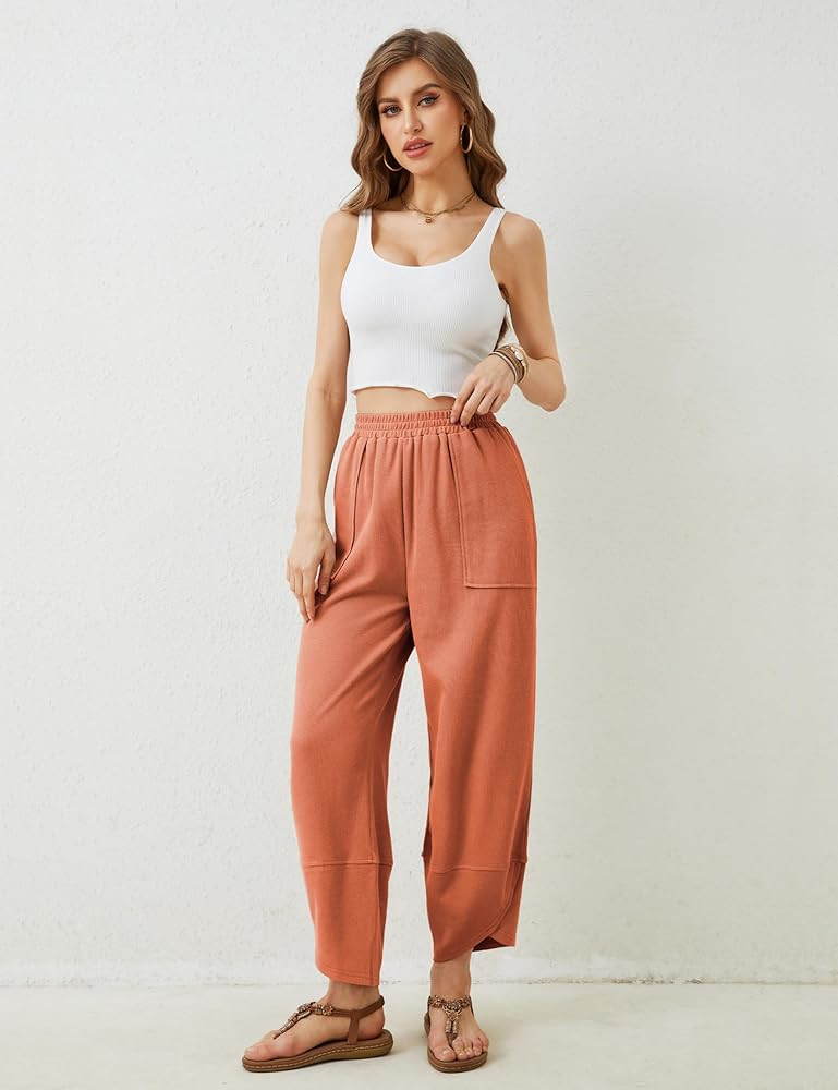 Xiaoxuemeng Womens Baggy Wide Leg Pants Casual Elastic Waisted Palazzo Harem Pants with Pockets | Amazon (US)