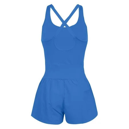 Women Workout Romper Onesie with Padded Bras | Summer Slim Fit Sleeveless Square Neck One Piece Outfits | Spaghetti Strap Hollow Out Backless Shorts Atheletic Running Jumpsuit Blue, S | Walmart (US)