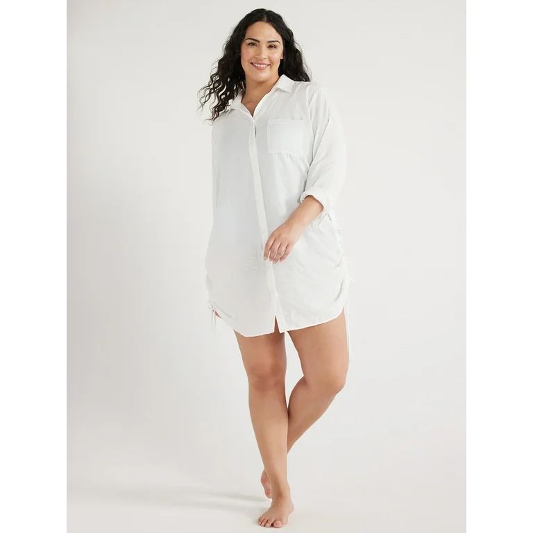Time and Tru Women's and Women's Plus Shirt Coverup with Long Sleeves, Sizes S-3X | Walmart (US)