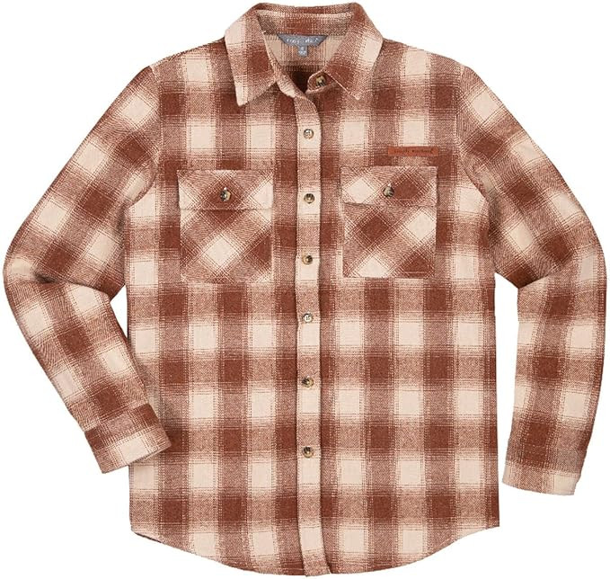 Simply Southern Brown Plaid Button Closure Shacket Shirt Jacket | Amazon (US)