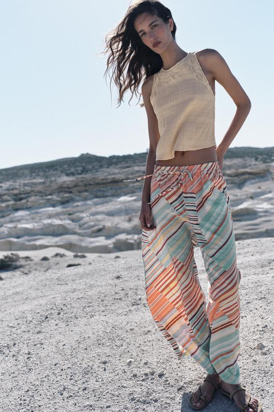 STRIPED WIDE LEG PANTS | Zara US