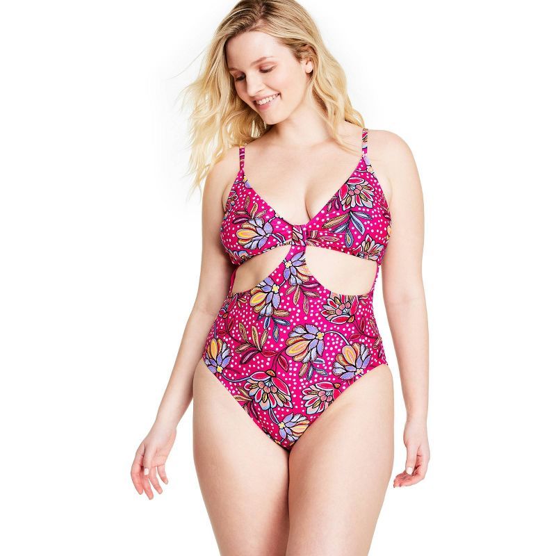 Women's Floral Print Front Cutout One Piece Swimsuit - Tabitha Brown for Target Pink | Target