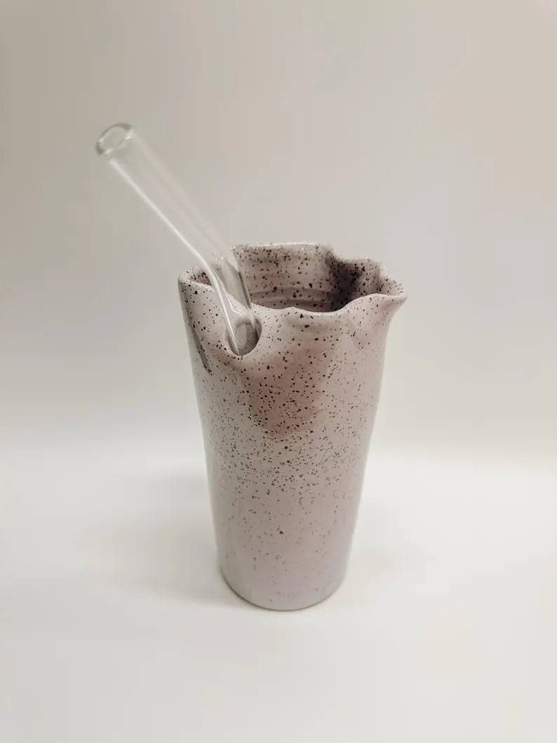 Handmade Ruffle Edge Tumbler With Glass Straw: Purple Pink Pottery Sipping Tumbler, 11 Oz - Etsy | Etsy (US)