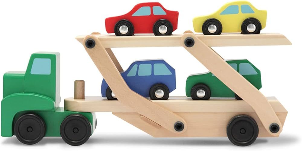 Melissa & Doug Car Carrier Truck and Cars Wooden Toy Set With 1 Truck and 4 Cars - Vehicle Toys, ... | Amazon (US)
