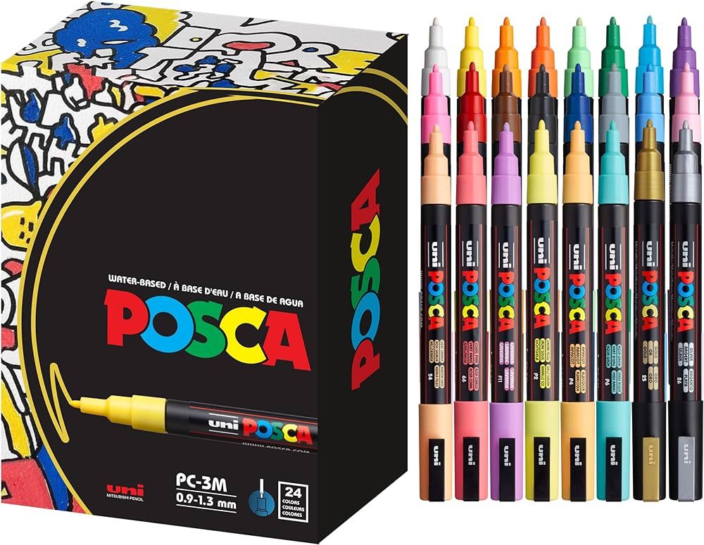 24 Posca Paint Markers, 3M Fine Posca Markers with Reversible Tips, Posca Marker Set of Acrylic P... | Amazon (US)