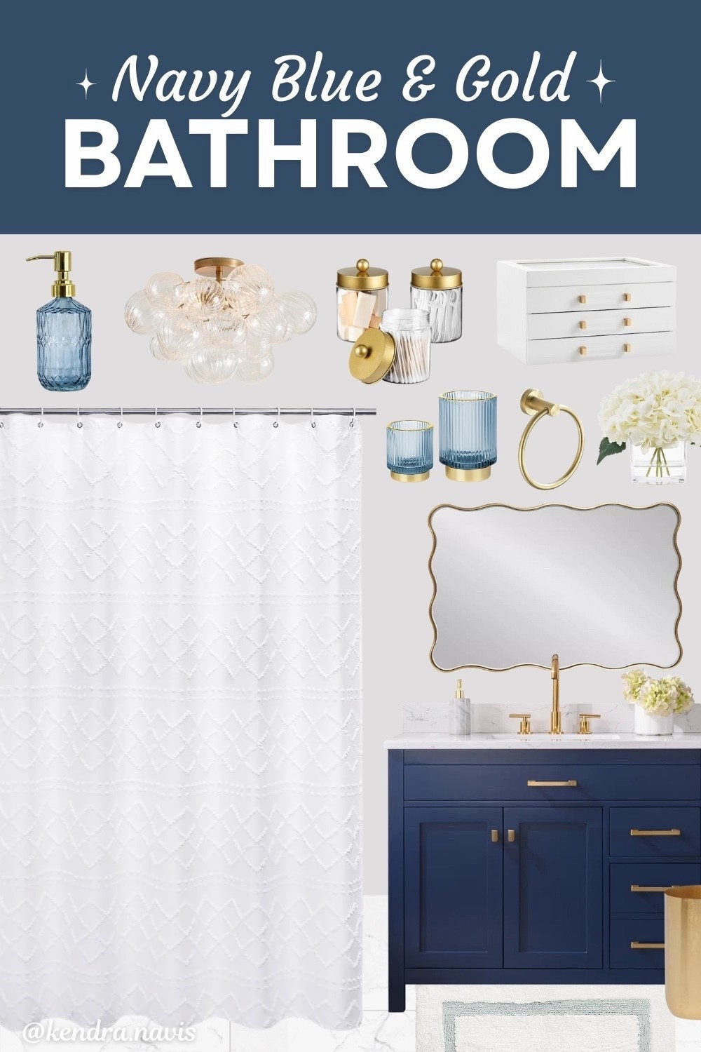 Navy Blue & Gold Bathroom - Design Mood Board/Inspiration

Modern bathroom decor, navy blue vanity, gold bathroom fixtures, white shower curtain, gold shower curtain rod, marble bathroom, blue and white bathroom, bath mat set, neutral bathroom decor, luxury bathroom design, modern coastal bathroom, bathroom makeover ideas, small bathroom inspiration, home decor finds, master bathroom, bathroom makeover, Pottery Barn finds, Wayfair finds, beach house decor, lake house decor 

#LTKHome