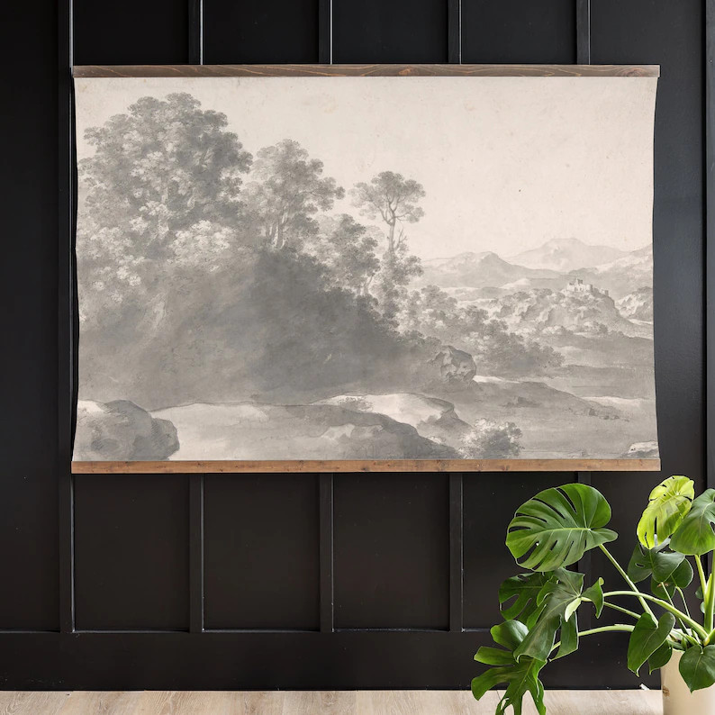 Black And White Vintage Art | Large Wall Decor | Landscape Tapestry | Large Wall Art | Canvas Tap... | Etsy (US)