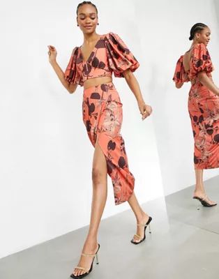 ASOS EDITION crop top and skirt set in cinnamon orchid print | ASOS (Global)