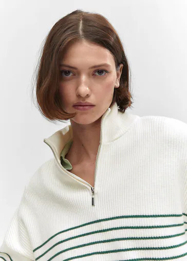 Striped sweater with zipper -  Women | Mango USA | MANGO (US)