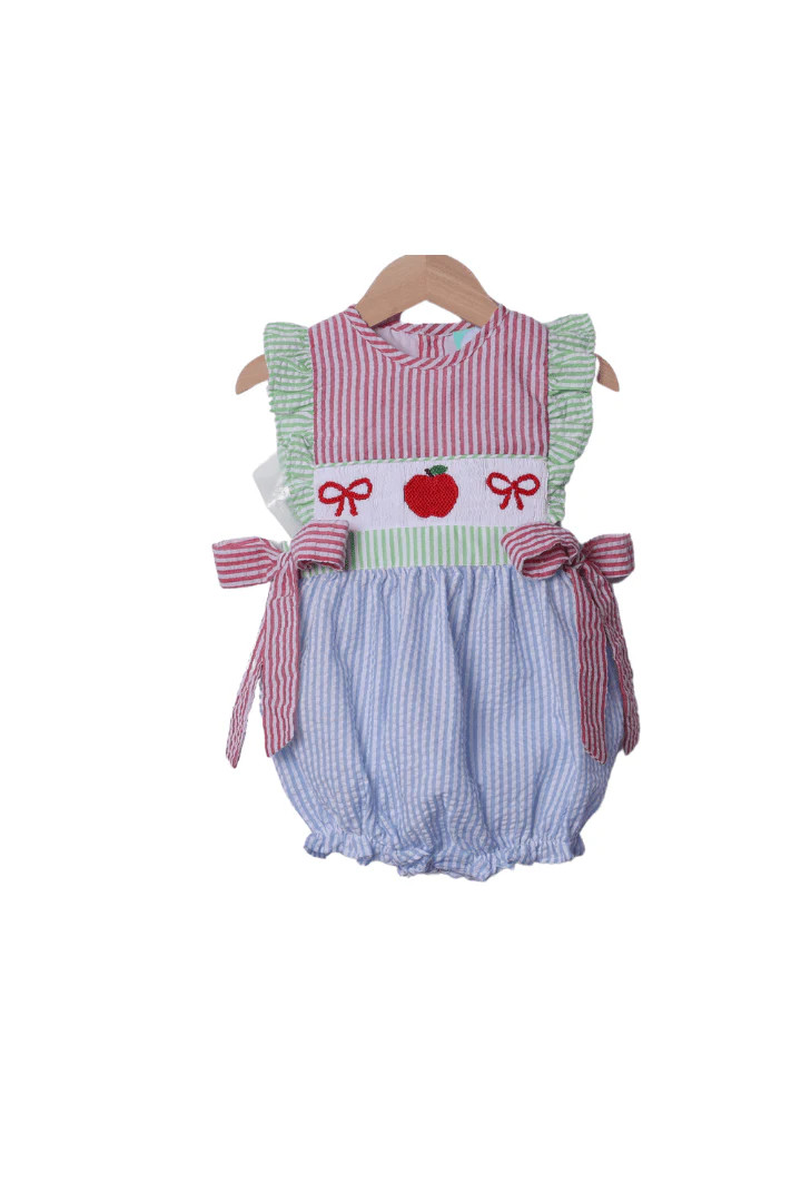 Smocked Apple and Bows Seersucker Bubble | The Smocked Flamingo