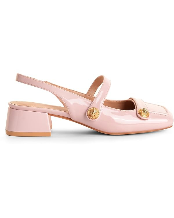 Slingback Mary Jane Heels for Women Low Block Heel Closed Square Toe Pump Shoes Heels Classic Dai... | Amazon (US)
