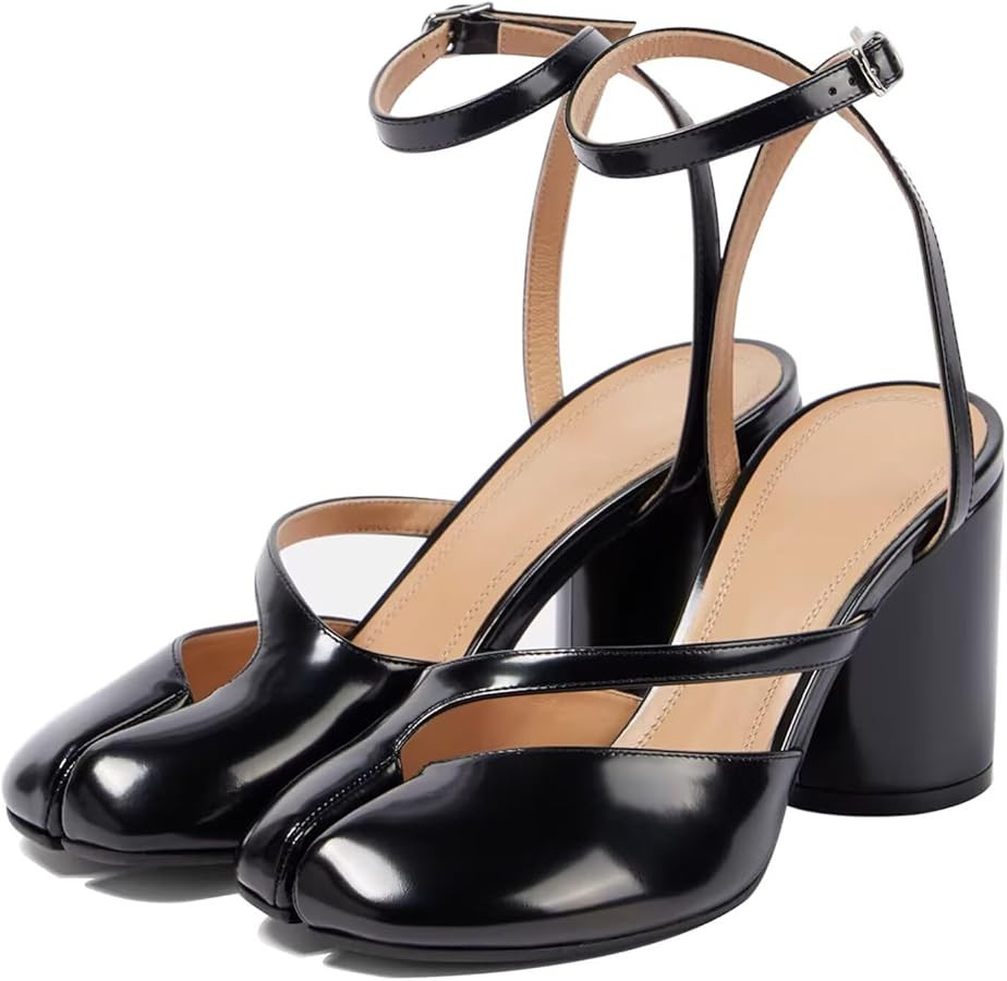 Agodor Women's Chunky Block High Heels Split Toe Pumps Ankle Strap Japanese Tabi Shoes Slingback ... | Amazon (US)