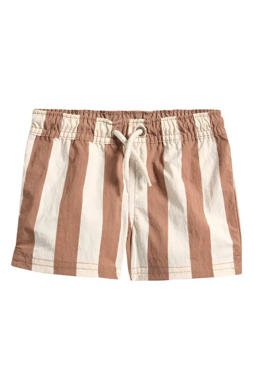 Little Planet Stripe Swim Trunks in Brown Striped at Nordstrom, Size 12M | Nordstrom