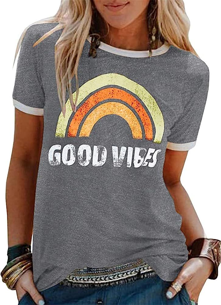 Chuanqi Women Good Vibes Printed T-Shirt Causal Loose Christian Graphic Tees Short Sleeve Summer ... | Amazon (US)