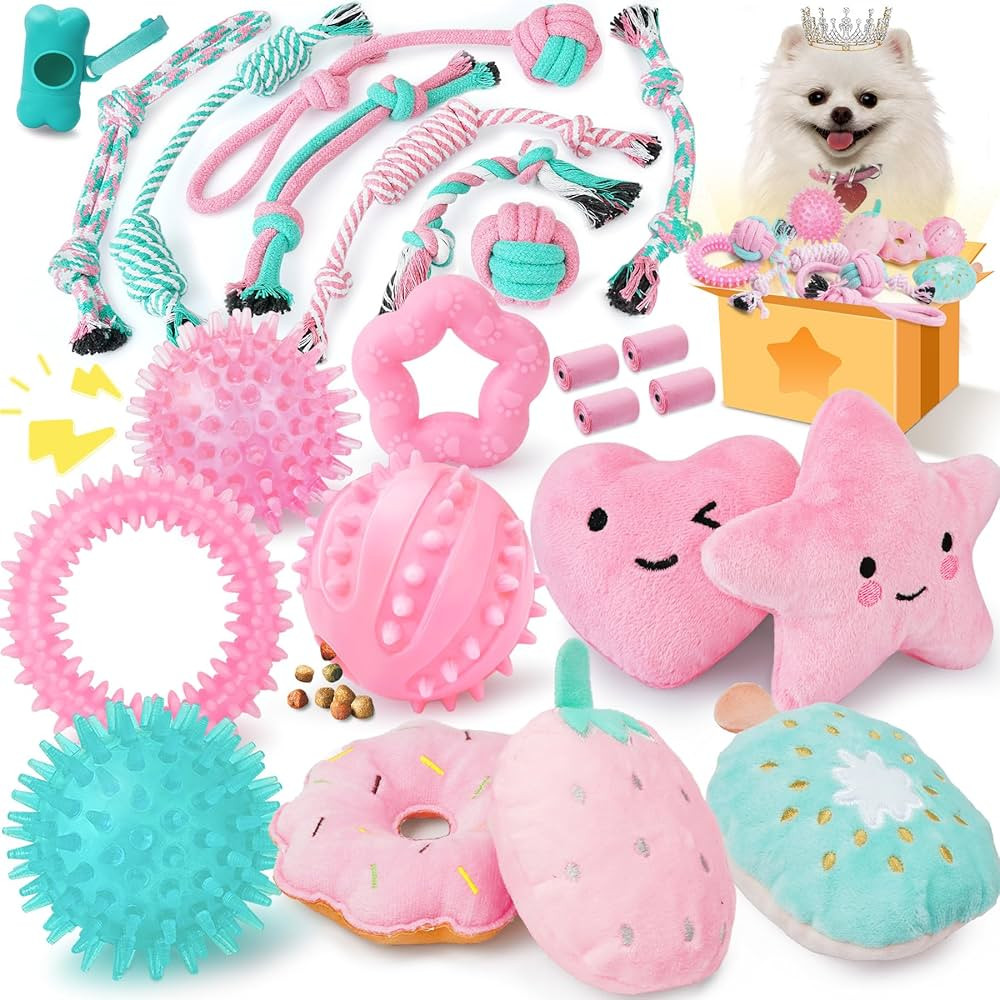 XIUGOAL Pink Puppy Toys for Boredom - 23 Pack Puppy Chew Toys for Teething, Interactive Dog Toys ... | Amazon (US)