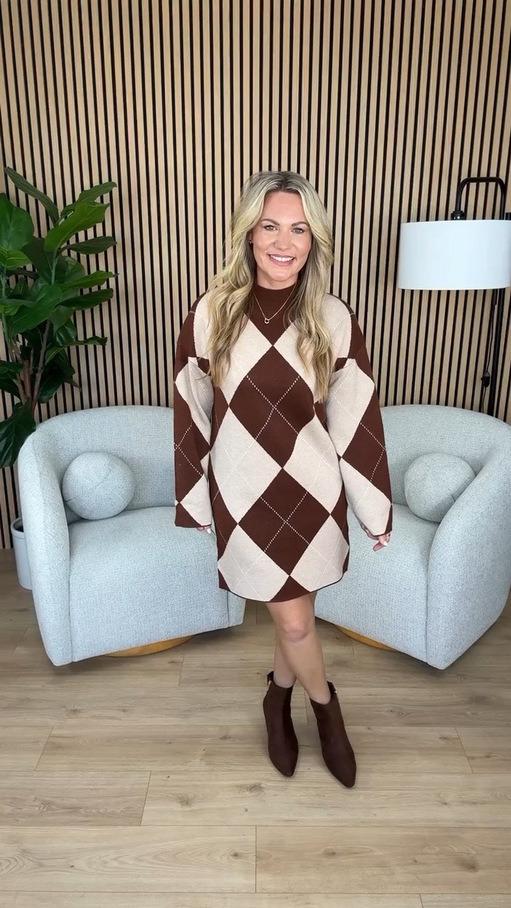Argyle is back for fall, and this sweater dress makes the classic print feel so wearable. I love the chocolate brown and cream combination with ankle boots.

argyle dress, sweater dress, fall dress, chocolate brown, fall outfit, knit dress, office outfit, fall workwear, ankle boots, classic fall style, AudrieDollins

#LTKootd #LTKSeasonal #LTKWorkwear